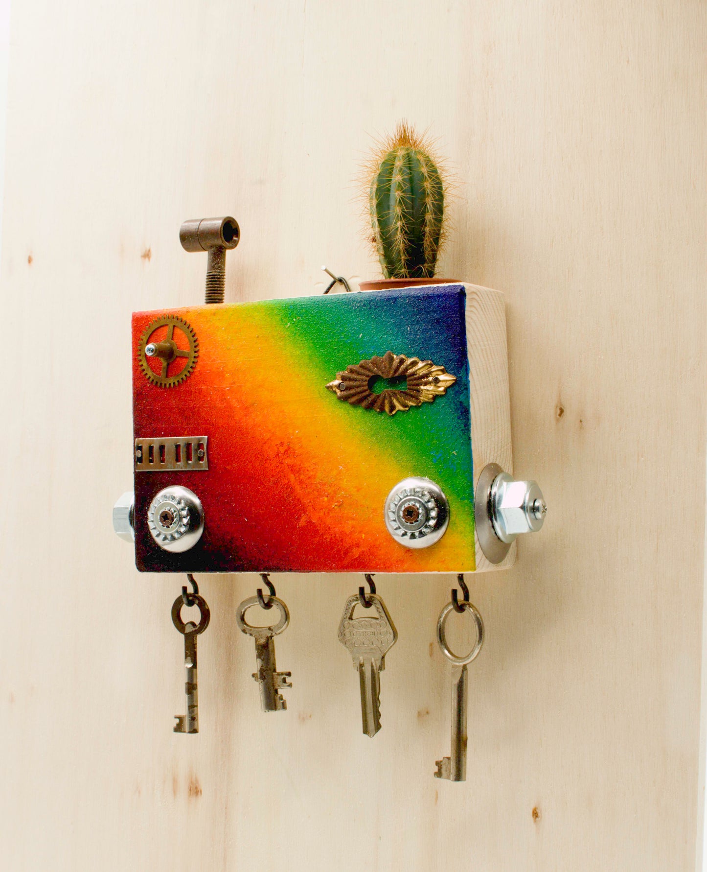 PORTACHIAVI da parete scultura robot fatto a mano