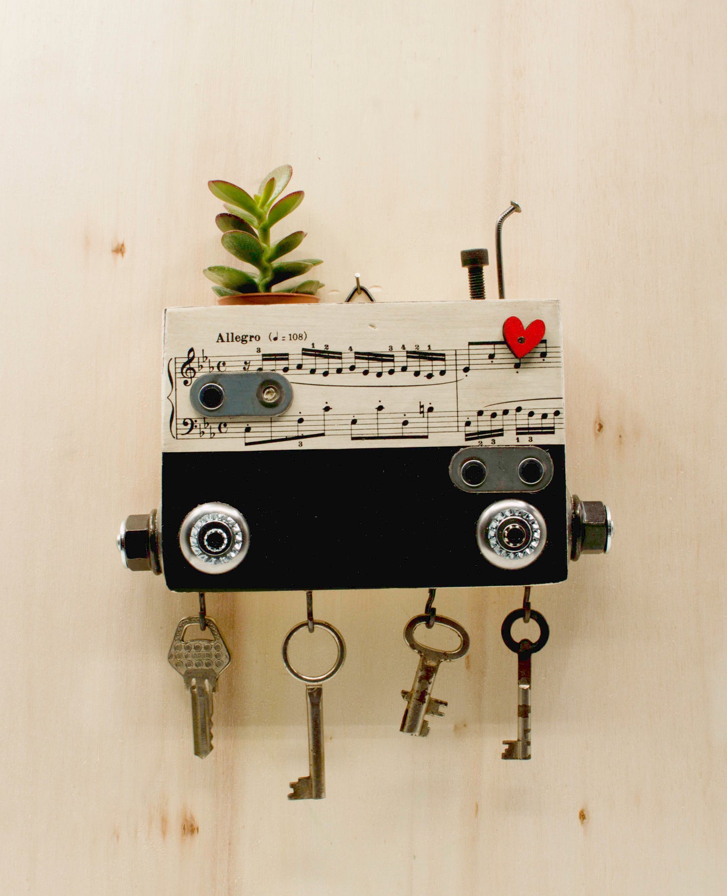 PORTACHIAVI da parete scultura robot fatto a mano