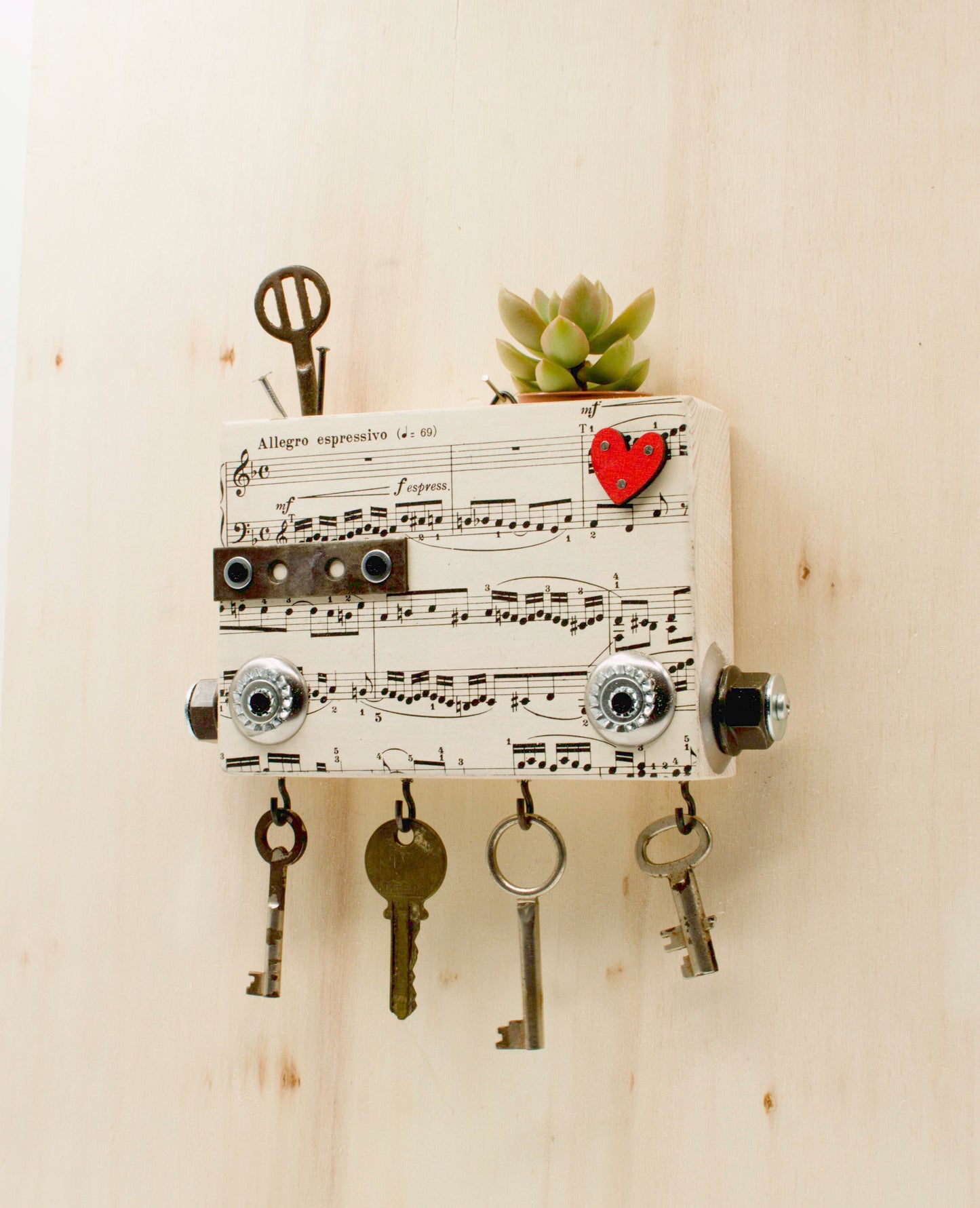 PORTACHIAVI da parete scultura robot fatto a mano