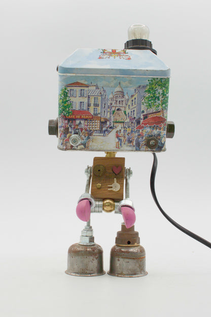 Robot lampada da tavolo stile parigi fatta a mano con piedi rosa e giunti metallici graziosa lampada creata