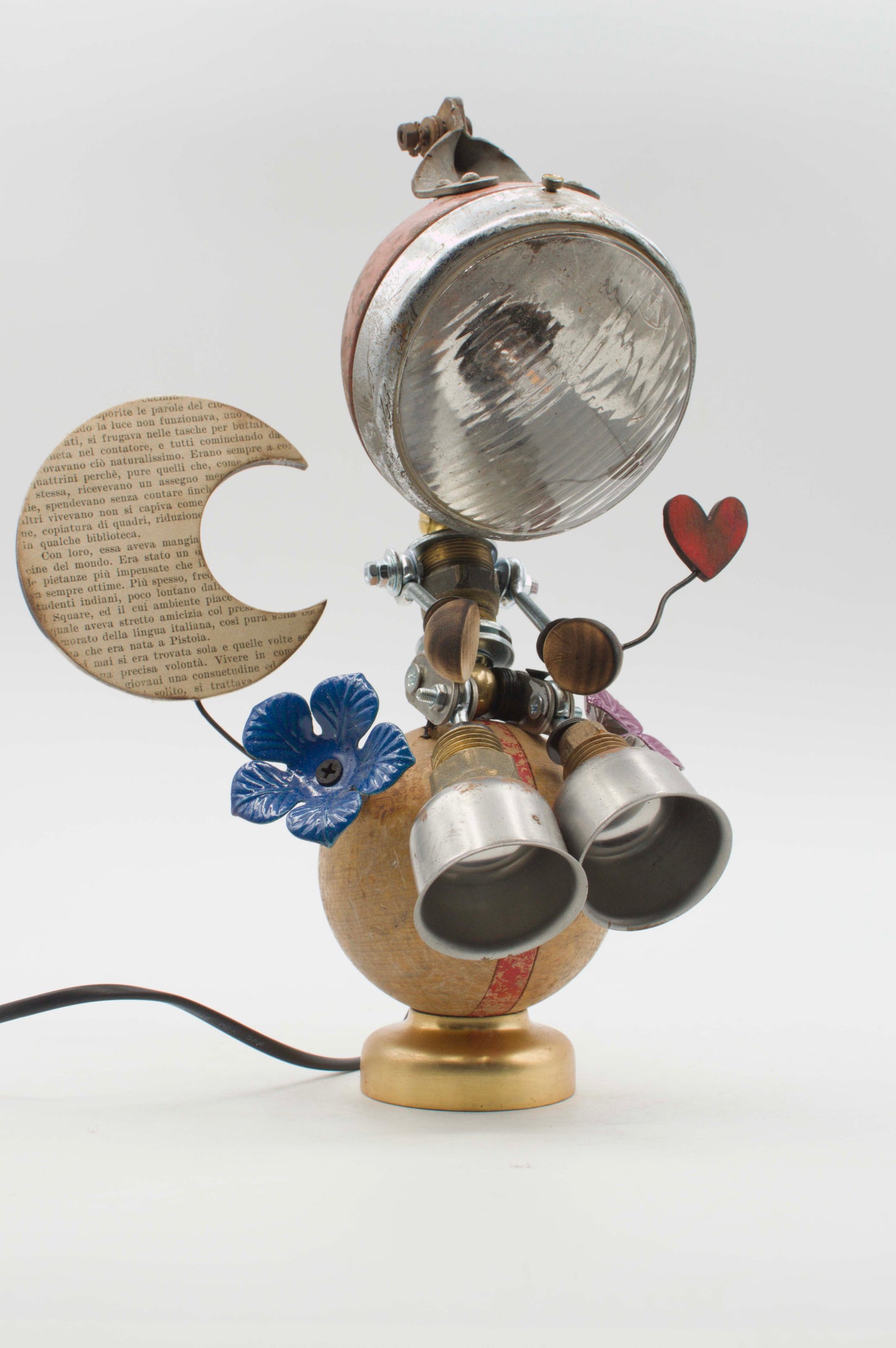 Lampada da tavolo robot stile romantico in stile steampunk con lampada vintage metallica e giunti color ottone
