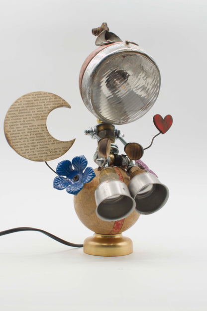 Lampada da tavolo robot stile romantico in stile steampunk con lampada vintage metallica e giunti color ottone